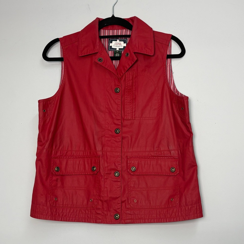 Lauren Ralph Lauren Naval Supply Co Red Cotton Utility Vest Womens Medium Brass